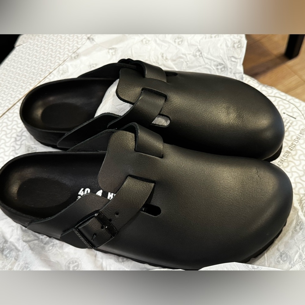 Birkenstock Black Leather Clogs